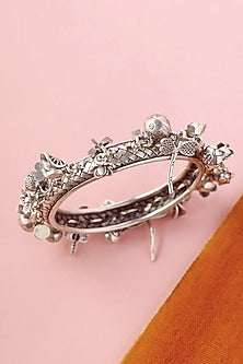 White Finish Temple Bangle In Sterling Silver
