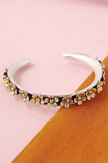 White Finish Temple Bangle In Sterling Silver