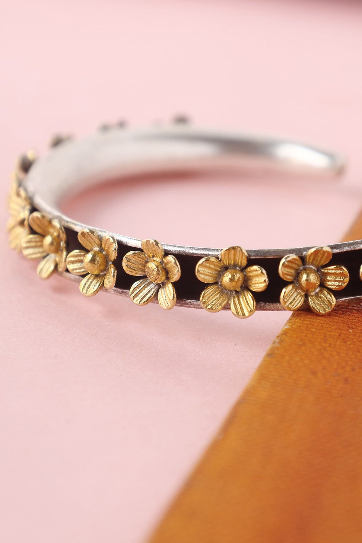 White Finish Temple Bangle In Sterling Silver