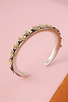 White Finish Temple Bangle In Sterling Silver