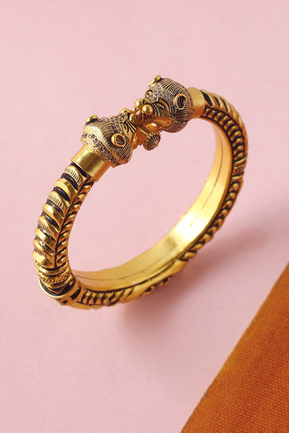 White Finish Temple Bangle In Sterling Silver