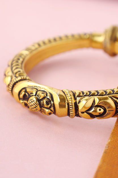 White Finish Temple Bangle In Sterling Silver