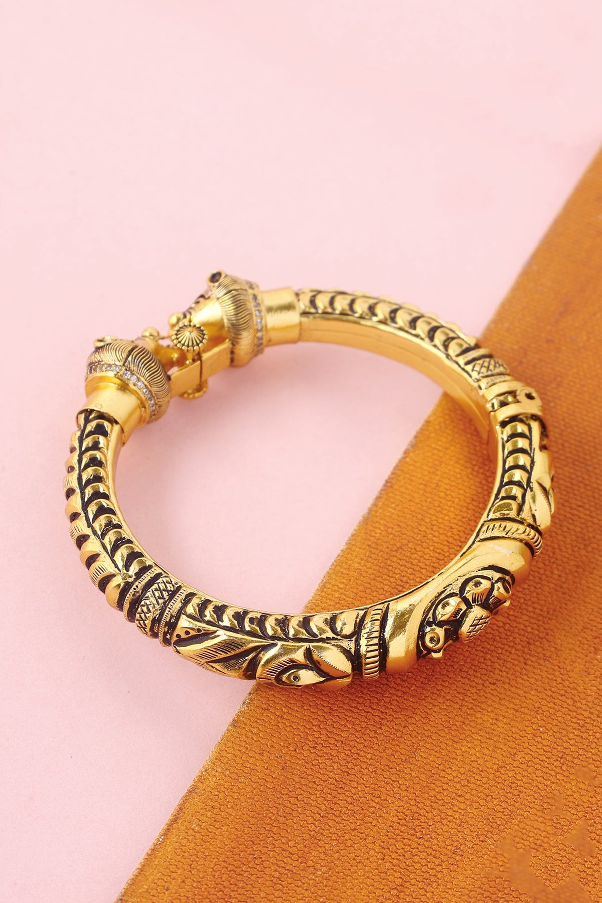 White Finish Temple Bangle In Sterling Silver