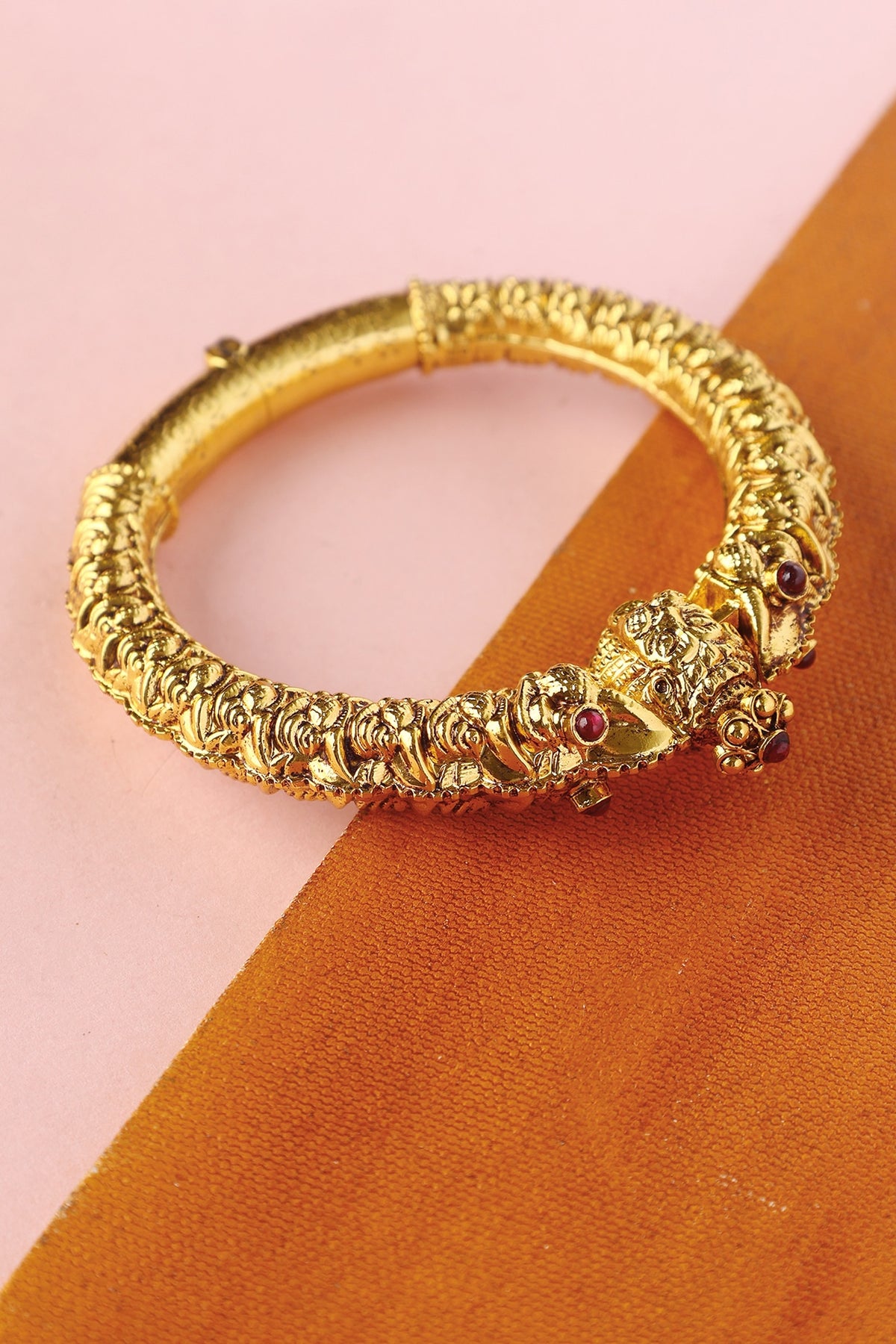 White Finish Temple Bangle In Sterling Silver