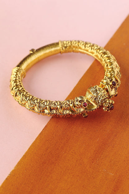 White Finish Temple Bangle In Sterling Silver