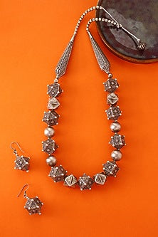 White Finish Temple Necklace Set In Sterling Silver