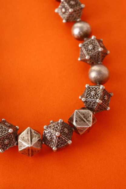 White Finish Temple Necklace Set In Sterling Silver