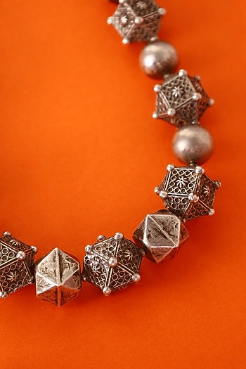 White Finish Temple Necklace Set In Sterling Silver