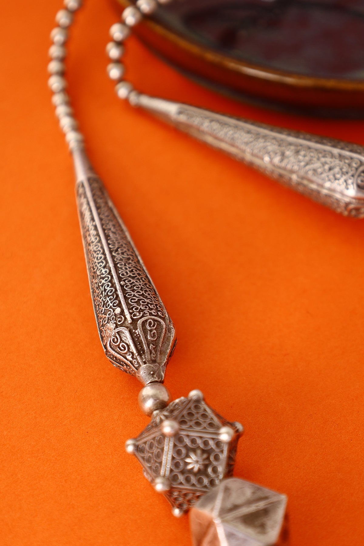 White Finish Temple Necklace Set In Sterling Silver