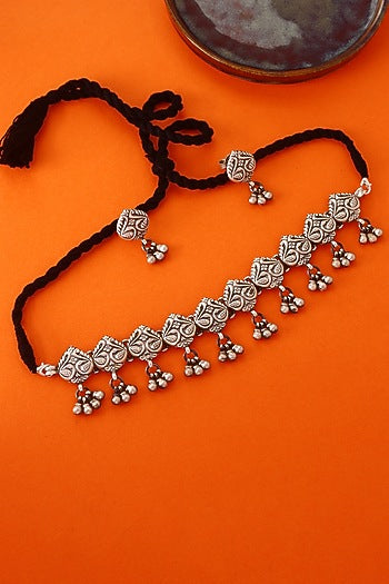 White Finish Temple Necklace Set In Sterling Silver