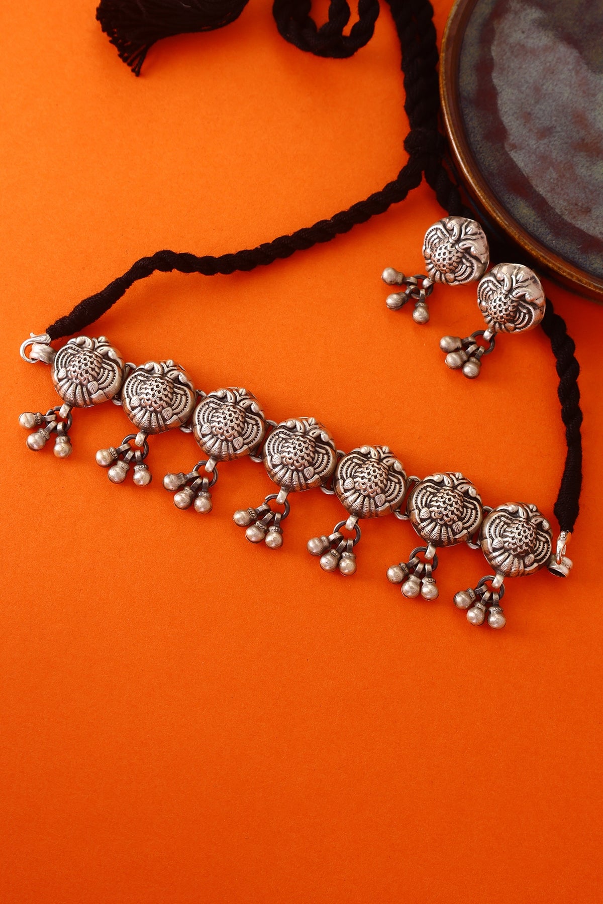 White Finish Temple Necklace Set In Sterling Silver