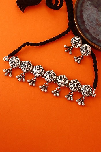 White Finish Temple Necklace Set In Sterling Silver