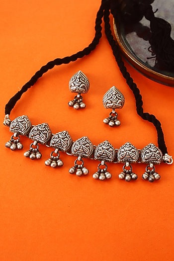 White Finish Temple Necklace Set In Sterling Silver