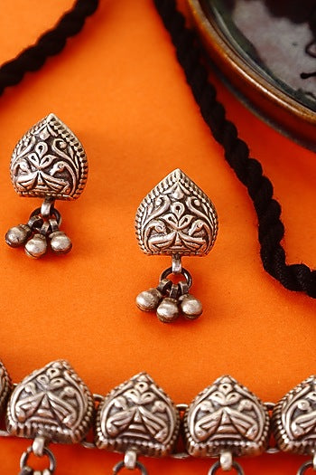 White Finish Temple Necklace Set In Sterling Silver