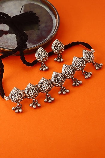 White Finish Temple Necklace Set In Sterling Silver