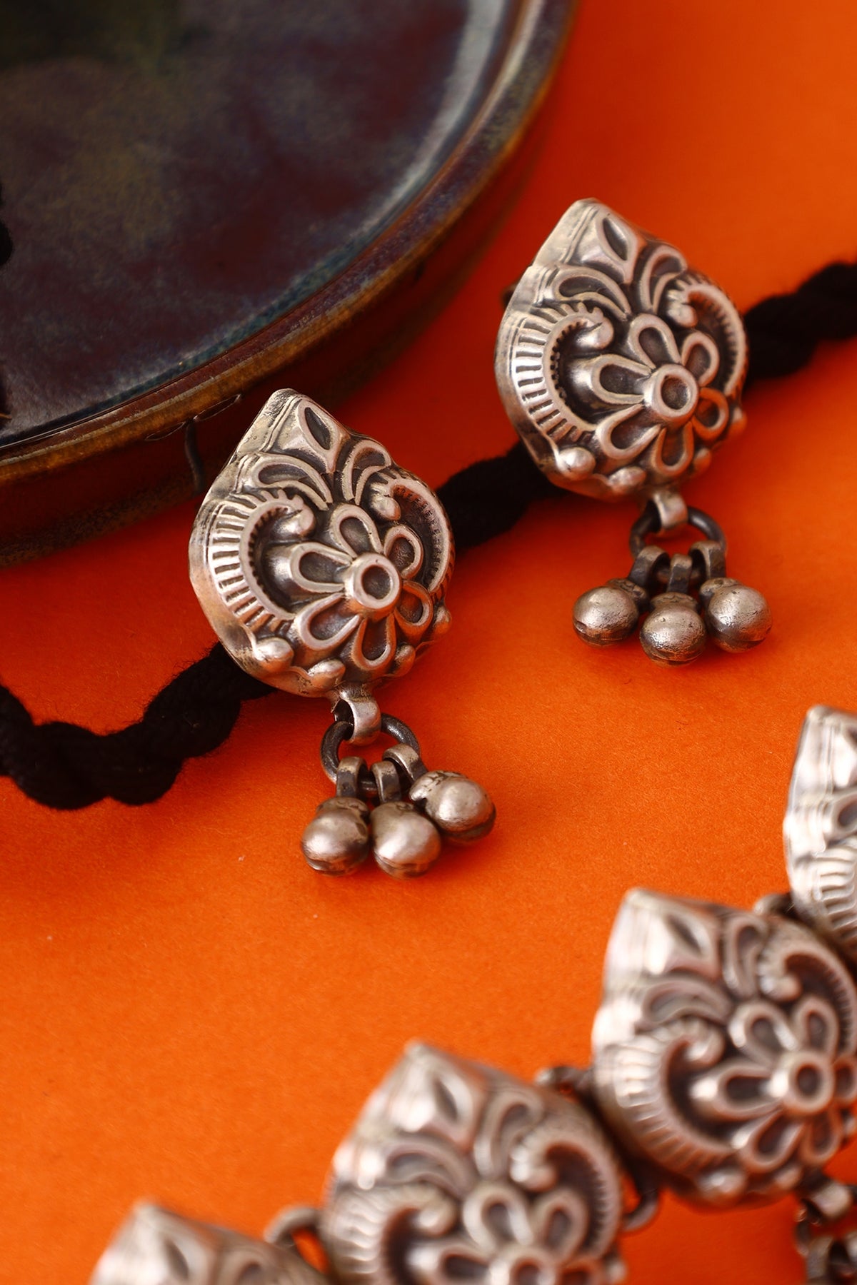 White Finish Temple Necklace Set In Sterling Silver