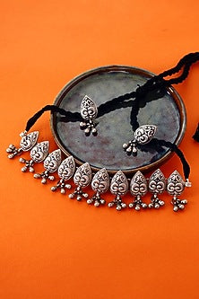 White Finish Temple Necklace Set In Sterling Silver