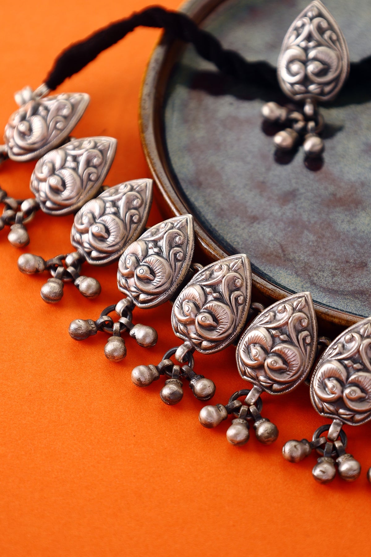 White Finish Temple Necklace Set In Sterling Silver