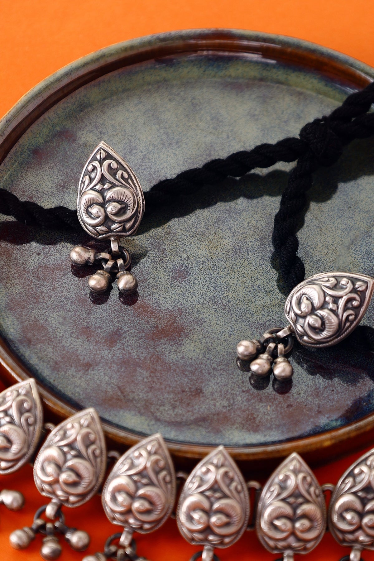 White Finish Temple Necklace Set In Sterling Silver