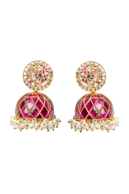 Gold Finish Pink Galore Jhumka Earrings