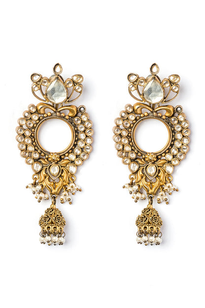 Gold Finish Lotus Dangler Earrings