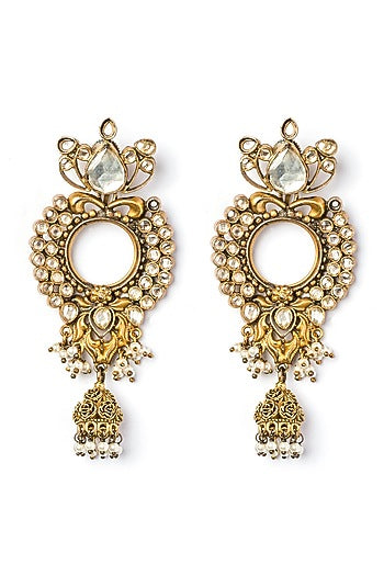 Gold Finish Lotus Dangler Earrings