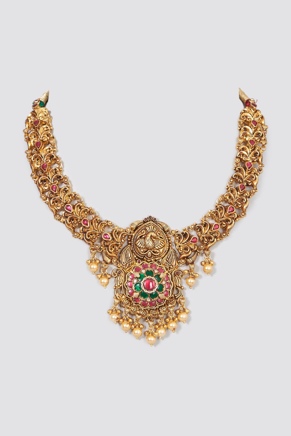 Gold Finish Temple Necklace In Sterling Silver