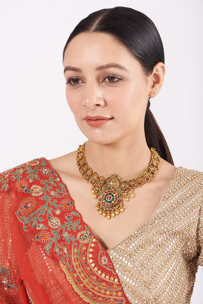 Gold Finish Temple Necklace In Sterling Silver