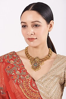 Gold Finish Temple Necklace In Sterling Silver