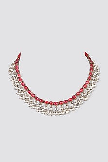Gold Finish Pearl Necklace In Sterling Silver