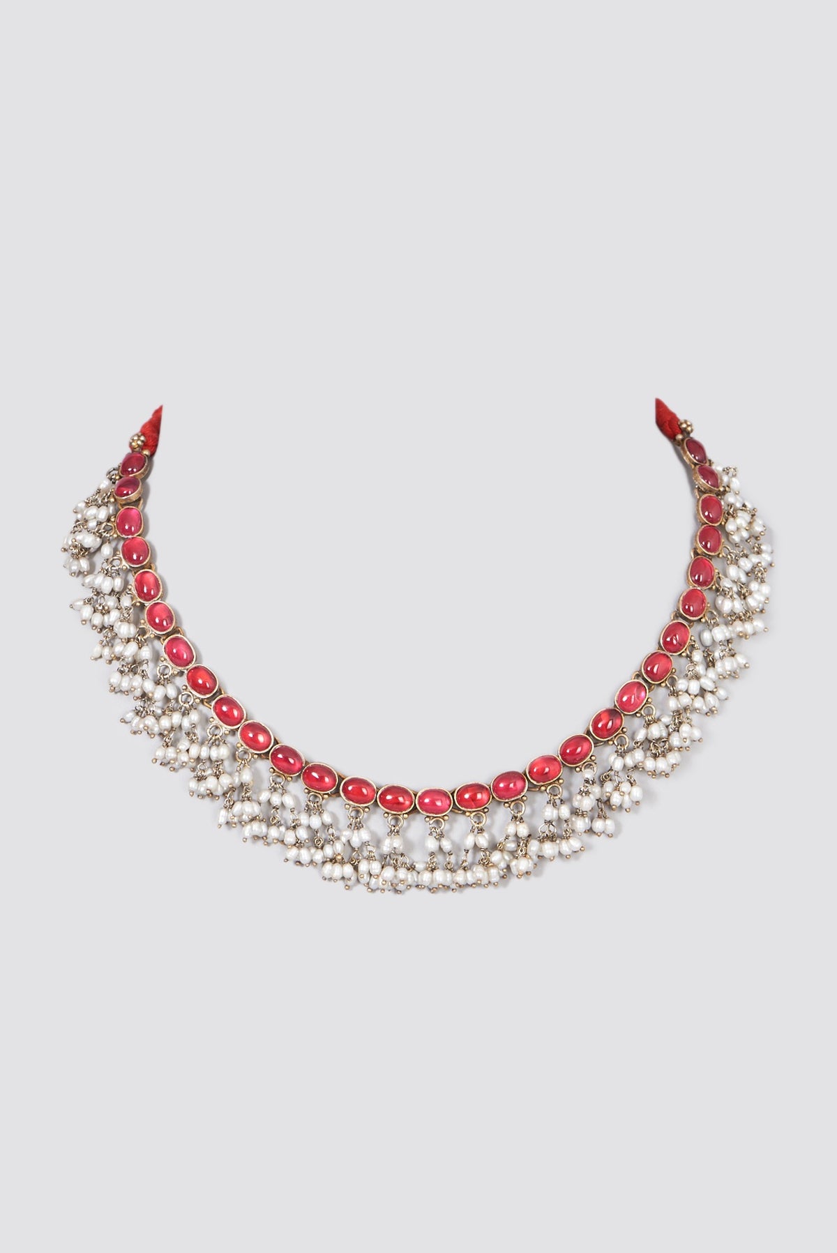 Gold Finish Pearl Necklace In Sterling Silver