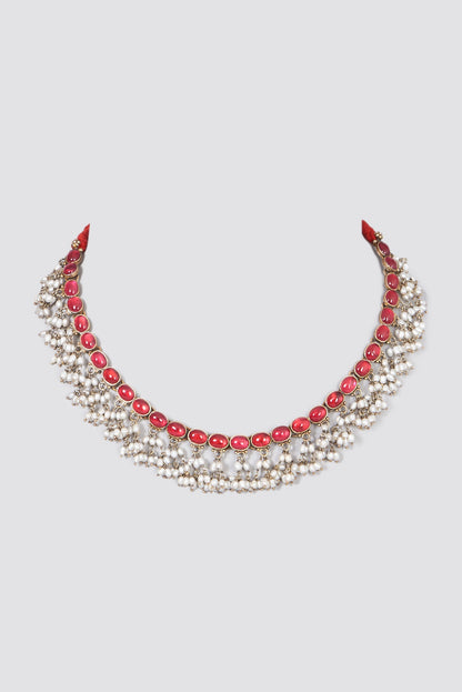 Gold Finish Pearl Necklace In Sterling Silver