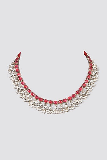 Gold Finish Pearl Necklace In Sterling Silver