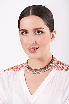 Gold Finish Pearl Necklace In Sterling Silver