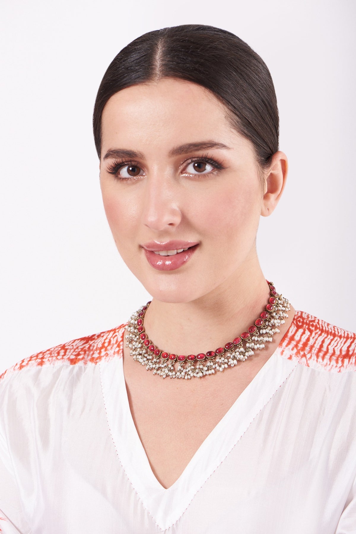 Gold Finish Pearl Necklace In Sterling Silver