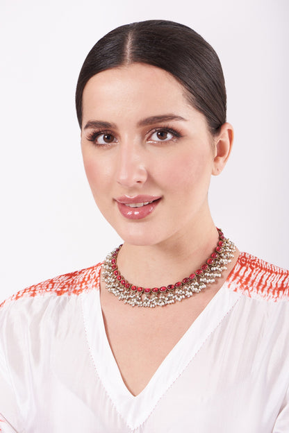 Gold Finish Pearl Necklace In Sterling Silver