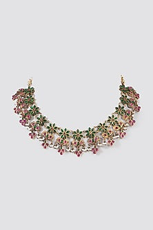 Gold Finish Floral Temple Necklace