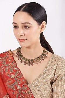 Gold Finish Floral Temple Necklace