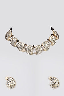 Gold Finish Kundan Polki Necklace Set In Sterling Silver