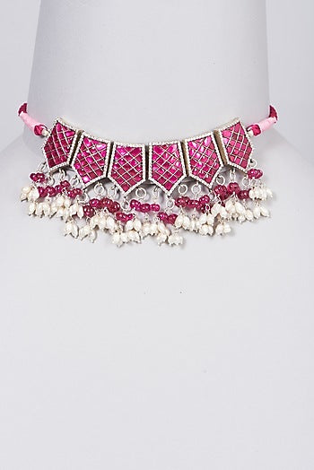 White Finish Ruby Kemp Stone Necklace In Sterling Silver