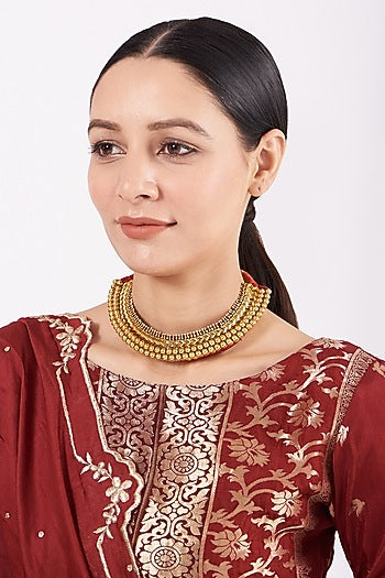 Gold Finish Temple Necklace In Sterling Silver