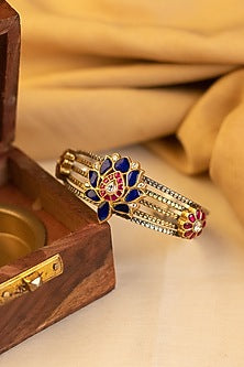Two-Tone Kundan Polki Temple Bangle In Sterling Silver