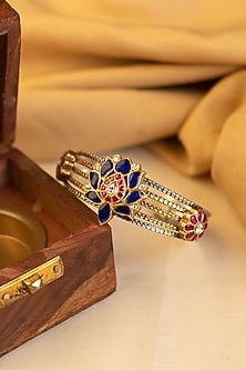 Two-Tone Kundan Polki Temple Bangle In Sterling Silver