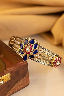 Two-Tone Kundan Polki Temple Bangle In Sterling Silver