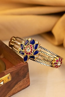 Two-Tone Kundan Polki Temple Bangle In Sterling Silver
