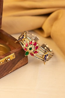 Two-Tone Kundan Polki Temple Bangle In Sterling Silver