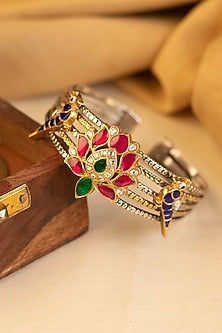Two-Tone Kundan Polki Temple Bangle In Sterling Silver