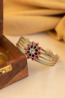 Two-Tone Kundan Polki Temple Bangle In Sterling Silver