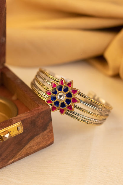 Two-Tone Kundan Polki Temple Bangle In Sterling Silver