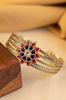 Two-Tone Kundan Polki Temple Bangle In Sterling Silver